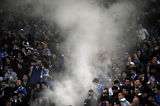 Levski Sofia fans watch a UEFA Europa League group C match against Lille in Sofia on November 4, 2010